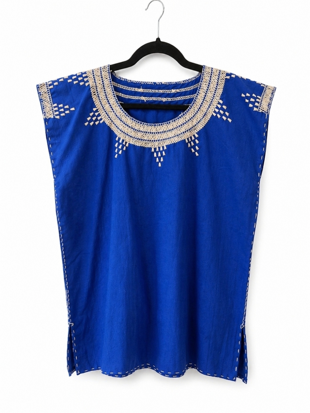 Mexican Handmade Embroidered Huipil Royal Blue SZ S/M